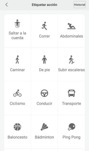 Etiquetar acción en Mi Band