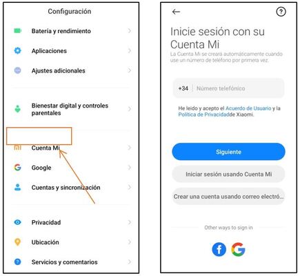 Registro de cuenta desde el móvil